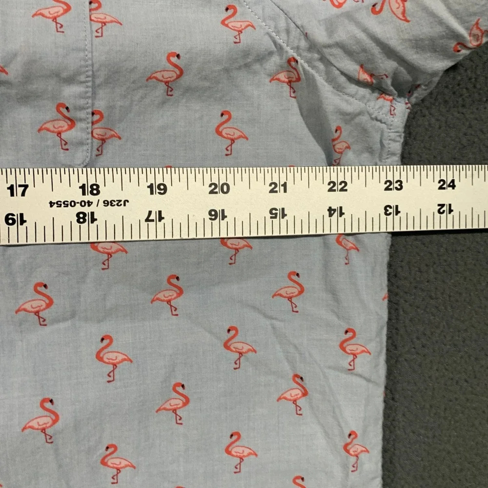 Banana Republic Flamingo Shirt Mens Large Standard Fit Blue Cotton Short Sleeve